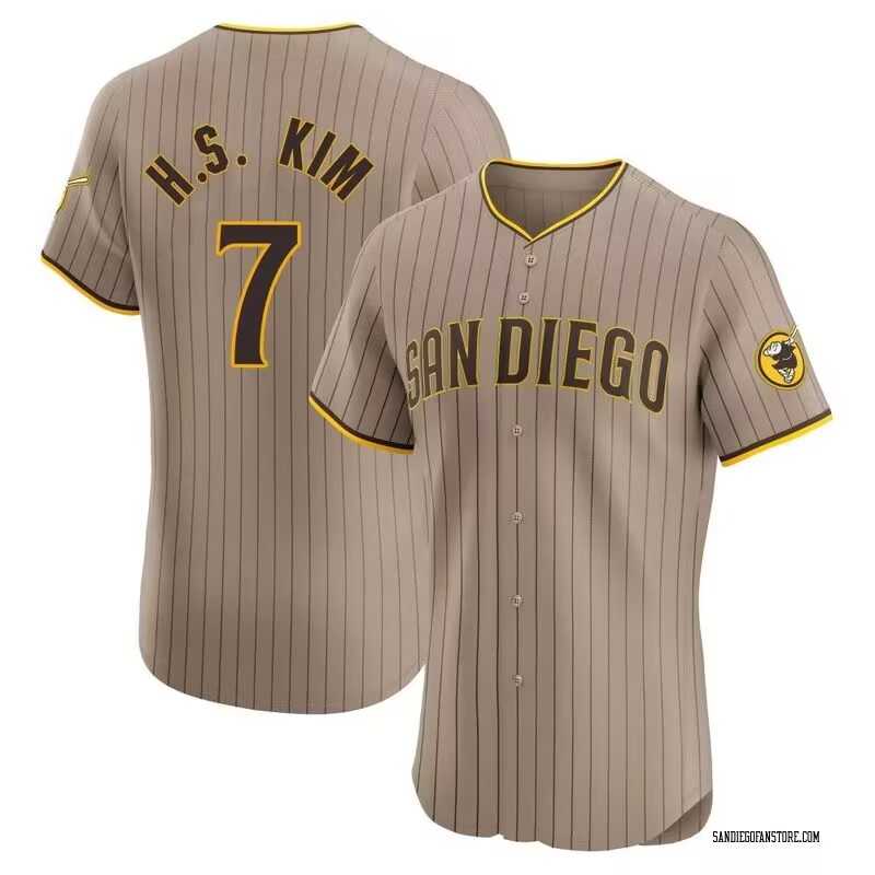 Mens San Diego Padres #7 Ha Seong Kim White Stitched MLB Cool Base Nike Brown Jersey